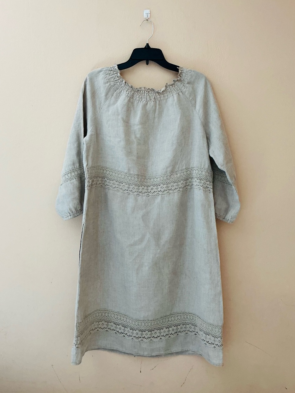 J. Jill Light Cream 100% Linen Crochet-Trim Midi Dress - Picture 2 of 7